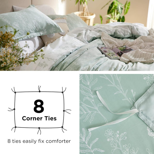 Bedsure Duvet Cover Queen Size - Reversible Floral Duvet Cover Set with Zipper Closure, Green Bedding Set, 3 Pieces, 1 Duvet Cover 90"x90" with 8 Corner Ties and 2 Pillow Shams 20"x26"