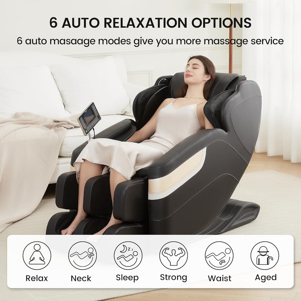 Real Relax Massage Chair, Full Body Zero Gravity Massage Recliner, with Auto Modes, Waist Heating, LCD, Bluetooth, Foot Massage, Black