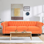 Home Sofa Living Room Furniture, 3 Seater 84" Velvet Upholstered Couch, Mid Century Modern Comfy Couch with Cushions, Classic Tufted Chesterfield Couches for Bedroom, Office, Apartment (Orange)