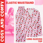 Hello Kitty Pajamas for Women Teens Long PJs Comfy Kawaii Button Down Lounge Set (Pink, XL)