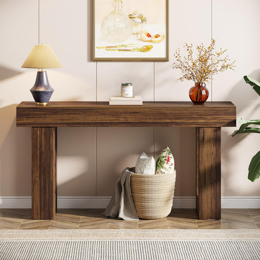 Tribesigns 63-Inch Long Console Table, Wooden Rectangular Sofa Table Behind The Couch, Farmhouse Entryway Table for Entrance, Hallway, Living Room (Natural)