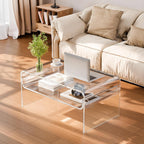 VEVOR Acrylic Coffee Table, Modern Lucite Desk with Open Storage Shelf, Clear Rectangle Center Table for Living Room, Office, 31.5 x 19.7 x 15 in