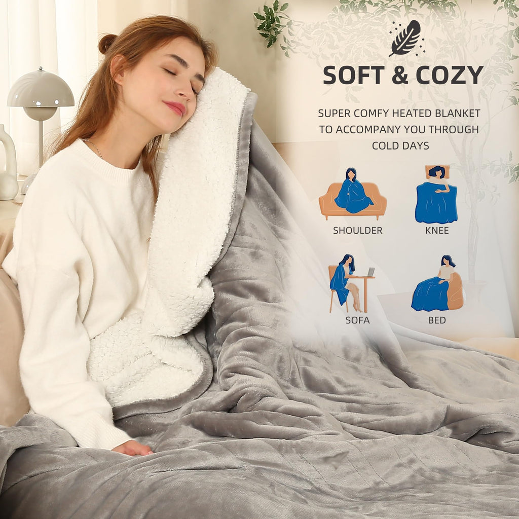 Coperta Elettrica Riscaldata Plaid con 5 Livelli di Riscaldamento e Spegnimento Automatico dopo 4 Ore, Plaid Riscaldato 50"x60" con Certificazione ETL e FCC per Casa e Ufficio, Lavabile in Lavatrice, Grigio Scuro