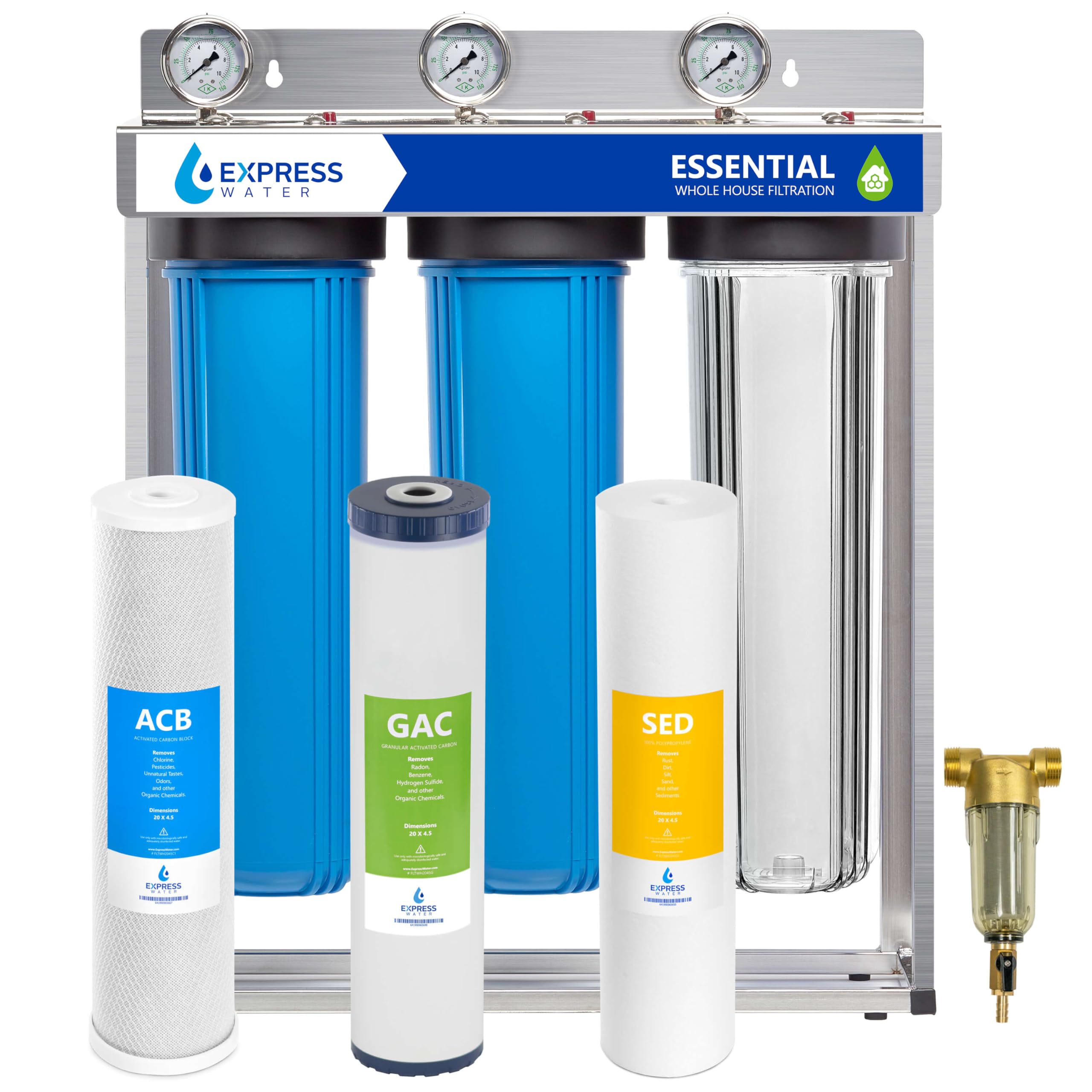 Express Water Whole House Water Filter System | Ultimate Protection | 3 Stage Water Purifier Whole Home, Heavy Metal + Anti-Scale Filters, High Reduction in Scale, Chlorine, PFAs, Lead, Arsenic & more