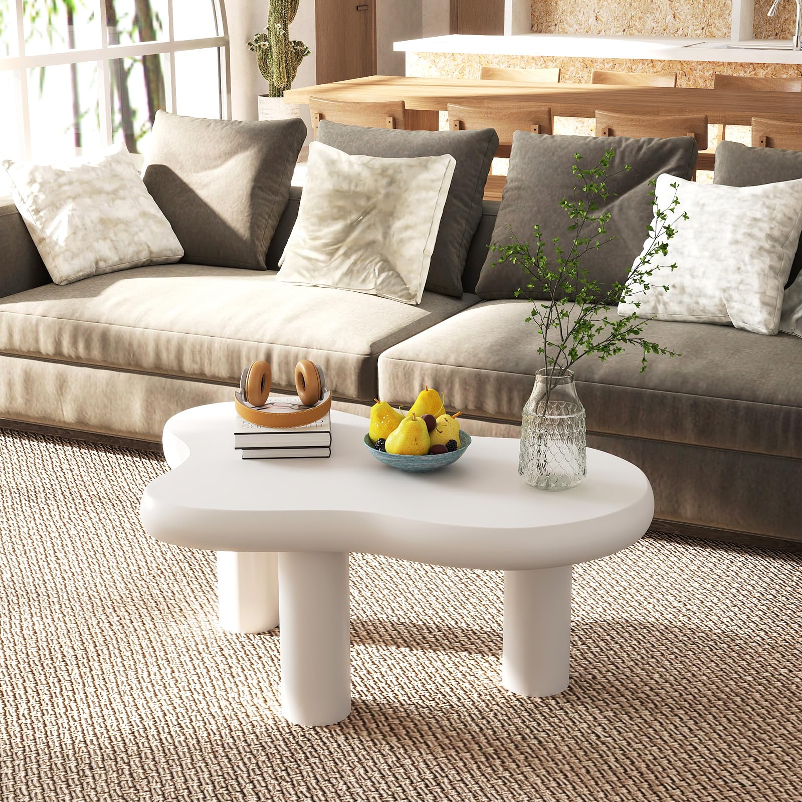 HollyHOME Cloud Coffee Table, Unique Design Accent Table for Living Room and Bedroom, Stylish and Functional Furniture Piece-Durable and Easy to Clean, Free Shape with 3 Legs, 33.9in, Dark Walnut