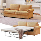 Reversible Sleeper Sofa Bed with Comfortable Memory Foam Mattress, Convertible Corduroy Full Size Pull Out Couch for Living Room, Space Saving Furniture, 70" Wide, Rounded Arms, Dark Green