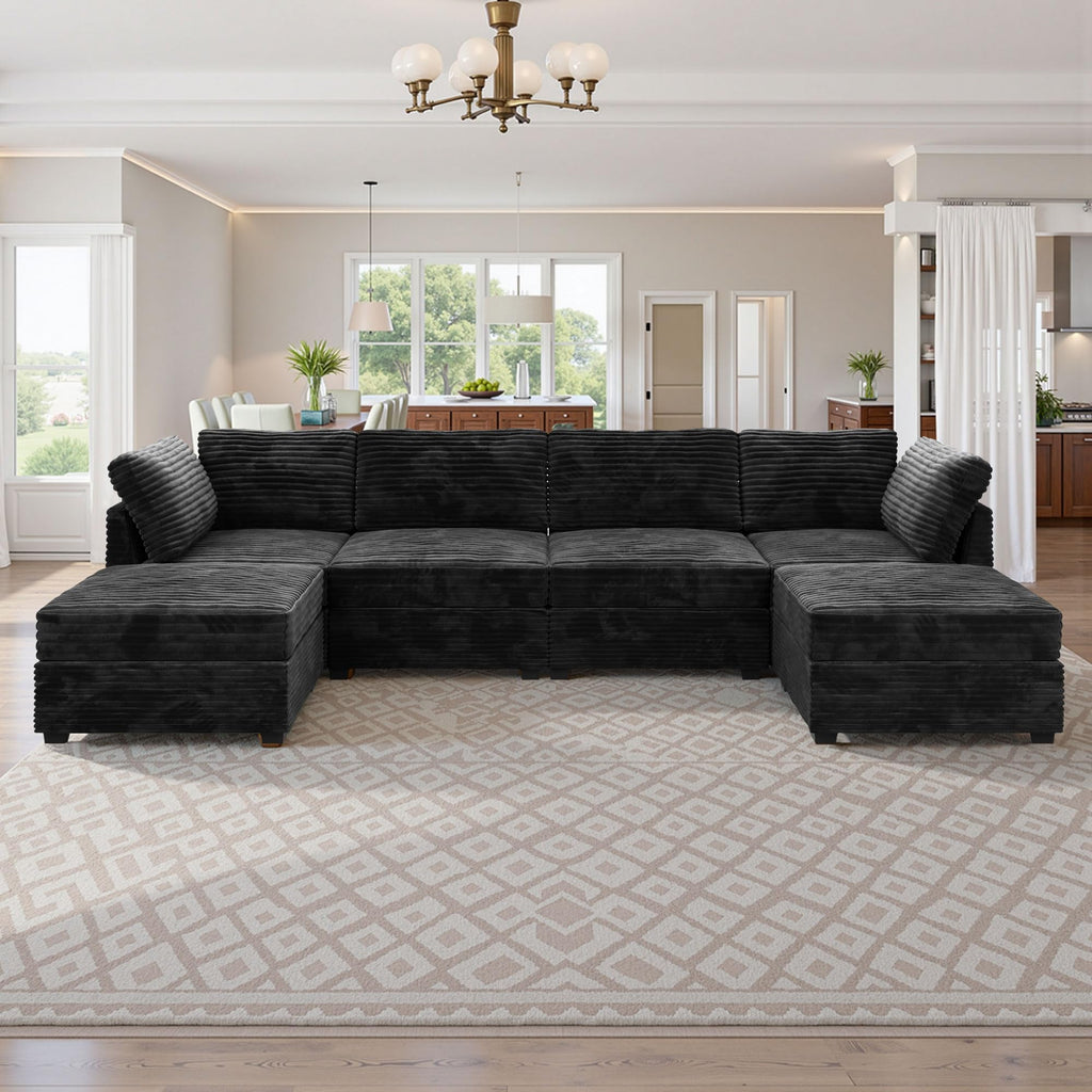 Modular Sectional Sofa,5 Pieces Sectional Couches for Living Room,L Shaped Cloud Couch Chaise Set, Black