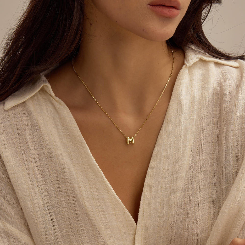 MARYLAX Bubble Letter Necklaces Gold, 14K Gold Plated Initial Necklaces for Women, Dainty Gold Bubble Letter Necklace, Personalized Bubble Pendant Name Necklace, Trendy Gold Jewelry