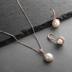 Mariell Pearl Bridal Wedding Necklace & Earrings Jewelry Set for Brides, Bridesmaids, Rose Gold Jewelry