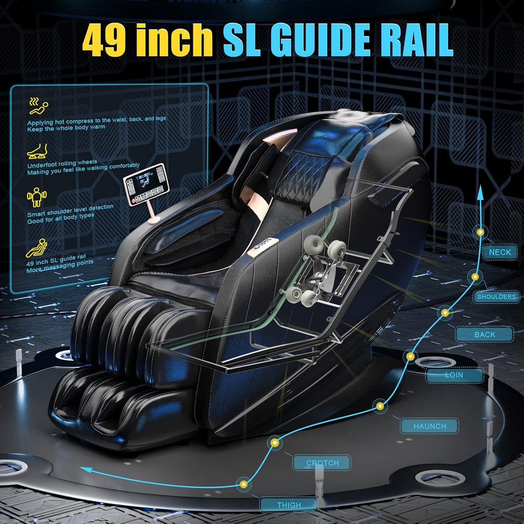 Luxury Massage Chair Full Body, SL-Track Zero Gravity Massage Chairs with Mat, Back Heating, AI Voice Control, Thai Stretch, Airbags Deep Tissue Massage Black