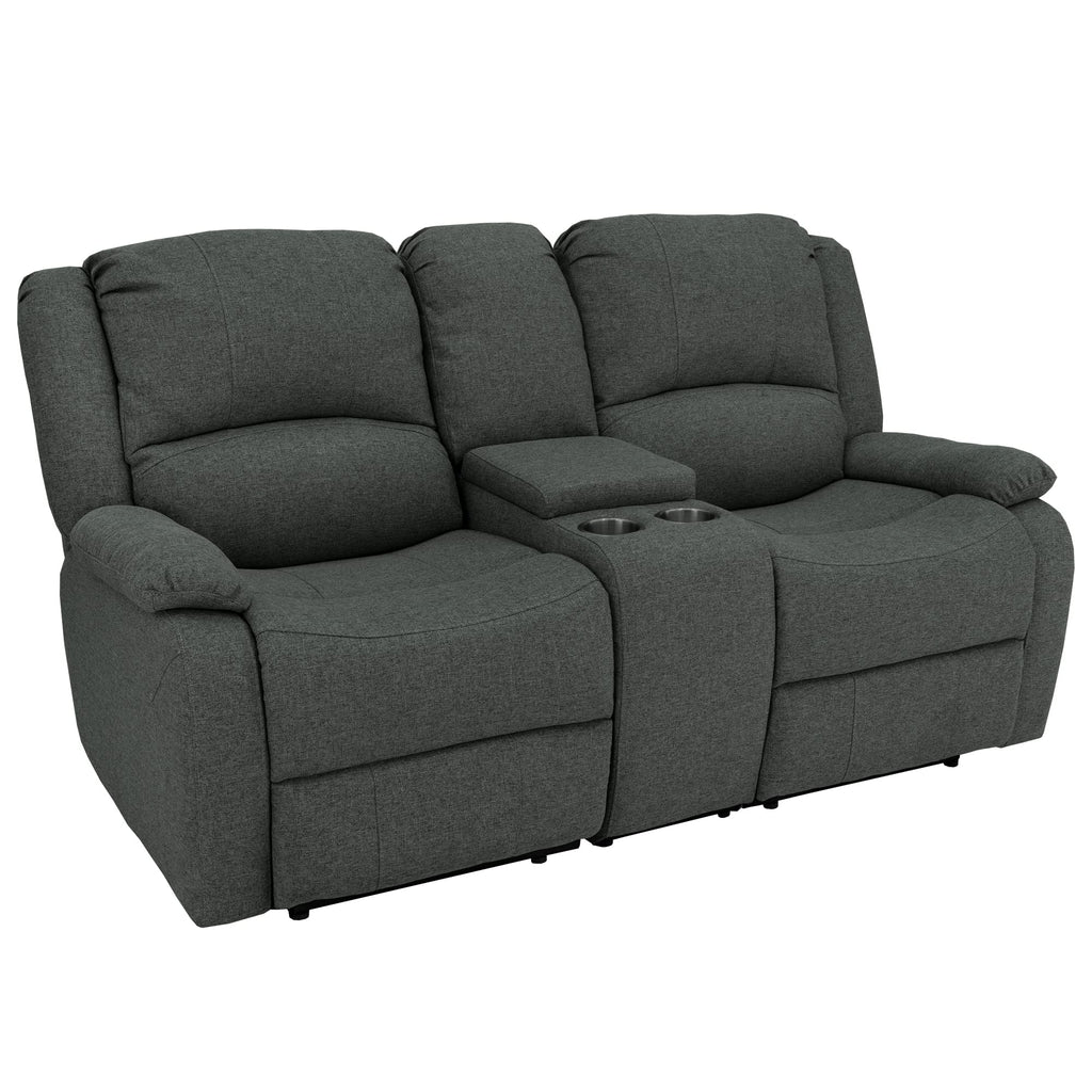 RecPro Charles 67" Double Recliner RV Sofa with Console and Cupholders | Zero Wall Loveseat for Camper | Wall Hugger Couch | Fifth Wheel Theater Seating | Replacement RV Furniture | Oatmeal Cloth