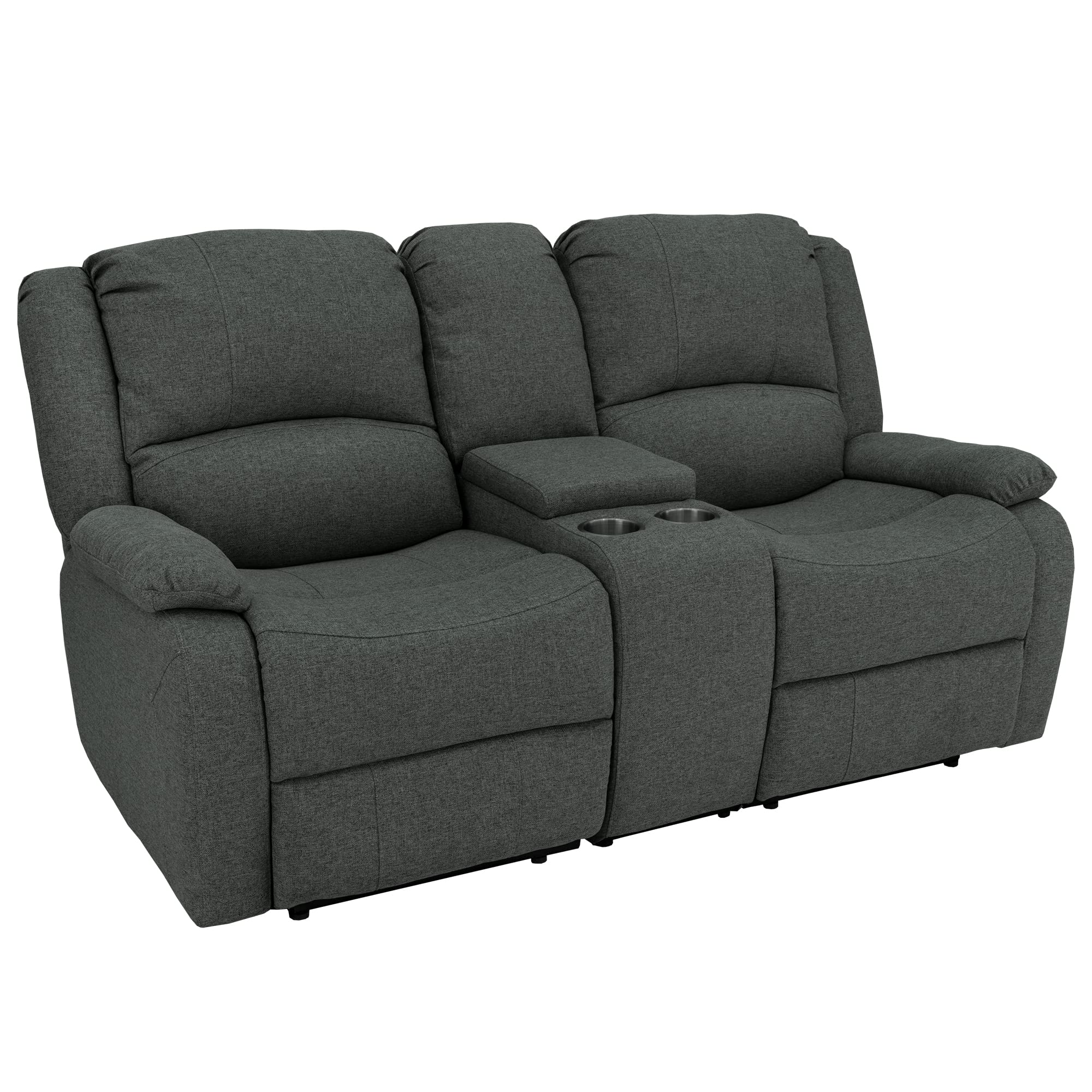 RecPro Charles 67" Double Recliner RV Sofa with Console and Cupholders | Zero Wall Loveseat for Camper | Wall Hugger Couch | Fifth Wheel Theater Seating | Replacement RV Furniture | Oatmeal Cloth
