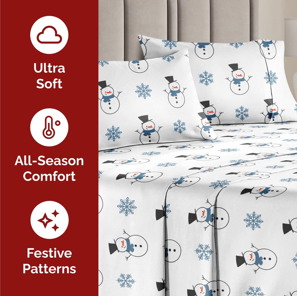 Komplet pościeli King Christmas Tree - Świąteczny wzór Xmas na lnie - Głębokie kieszenie - Dopasowany krój - 4 części - Bez zagnieceń - Wygodna i chłodząca świąteczna pościel zimowa - Łatwa w pielęgnacji - Przyjazna dzieciom