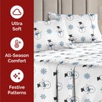 Komplet pościeli King Christmas Tree - Świąteczny wzór Xmas na lnie - Głębokie kieszenie - Dopasowany krój - 4 części - Bez zagnieceń - Wygodna i chłodząca świąteczna pościel zimowa - Łatwa w pielęgnacji - Przyjazna dzieciom