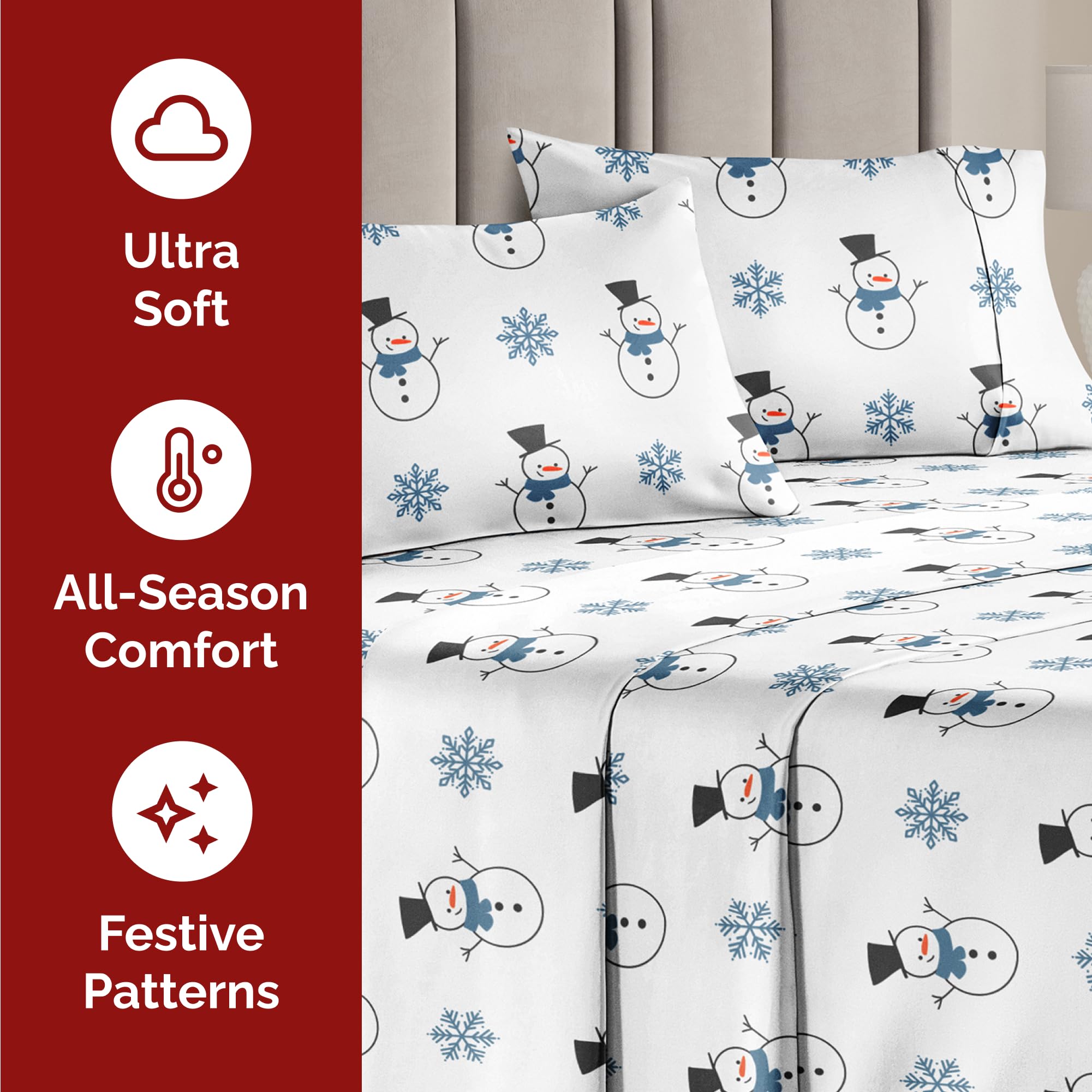 Komplet pościeli King Christmas Tree - Świąteczny wzór Xmas na lnie - Głębokie kieszenie - Dopasowany krój - 4 części - Bez zagnieceń - Wygodna i chłodząca świąteczna pościel zimowa - Łatwa w pielęgnacji - Przyjazna dzieciom