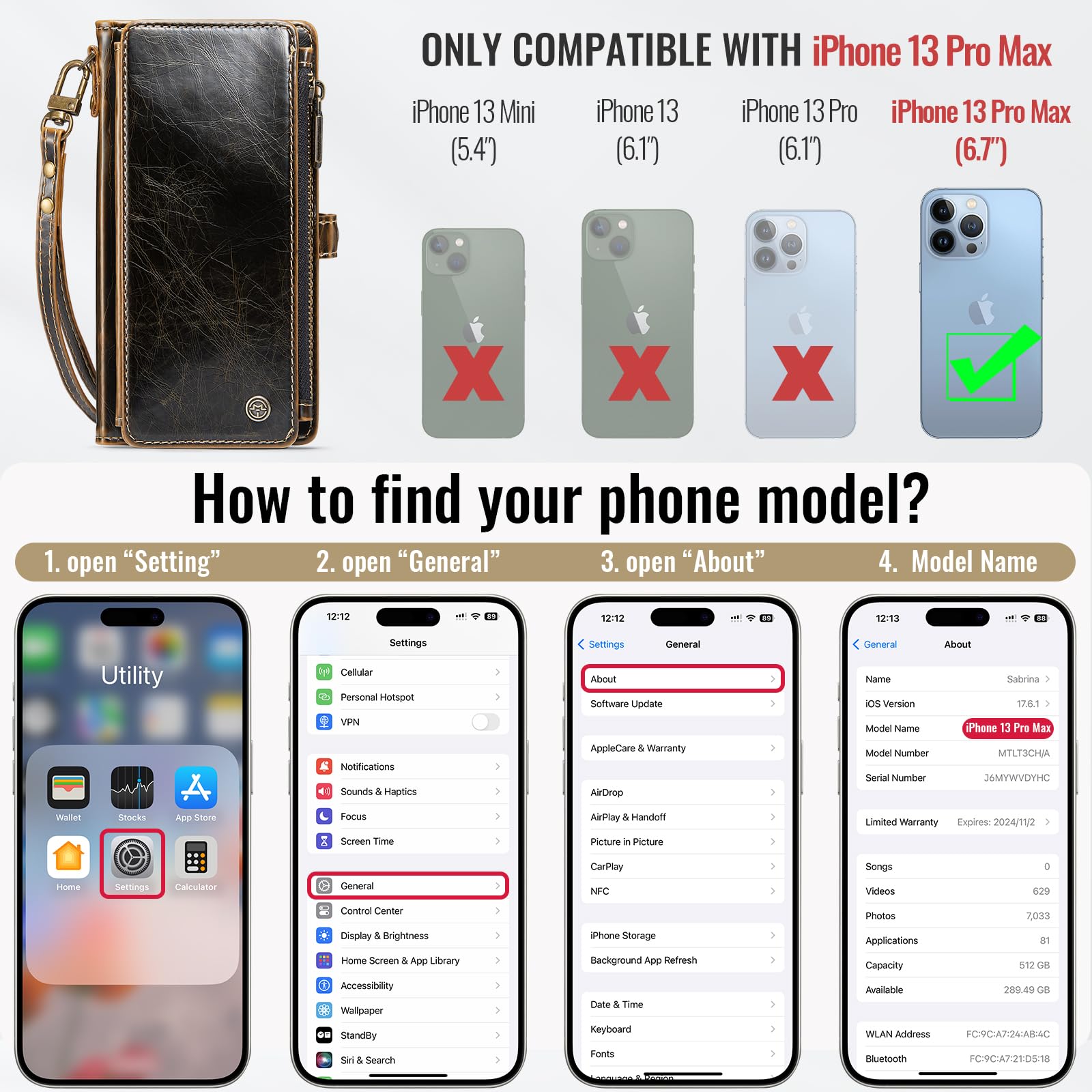 Defencase Compatible with iPhone 13 Pro Max Case Wallet with RFID Blocking Card Holder for Women Men, PU Leather Magnetic Snap Flip Zipper Strap Wallet Phone Case Fit for iPhone 13 Pro Max 6.7, Coffee