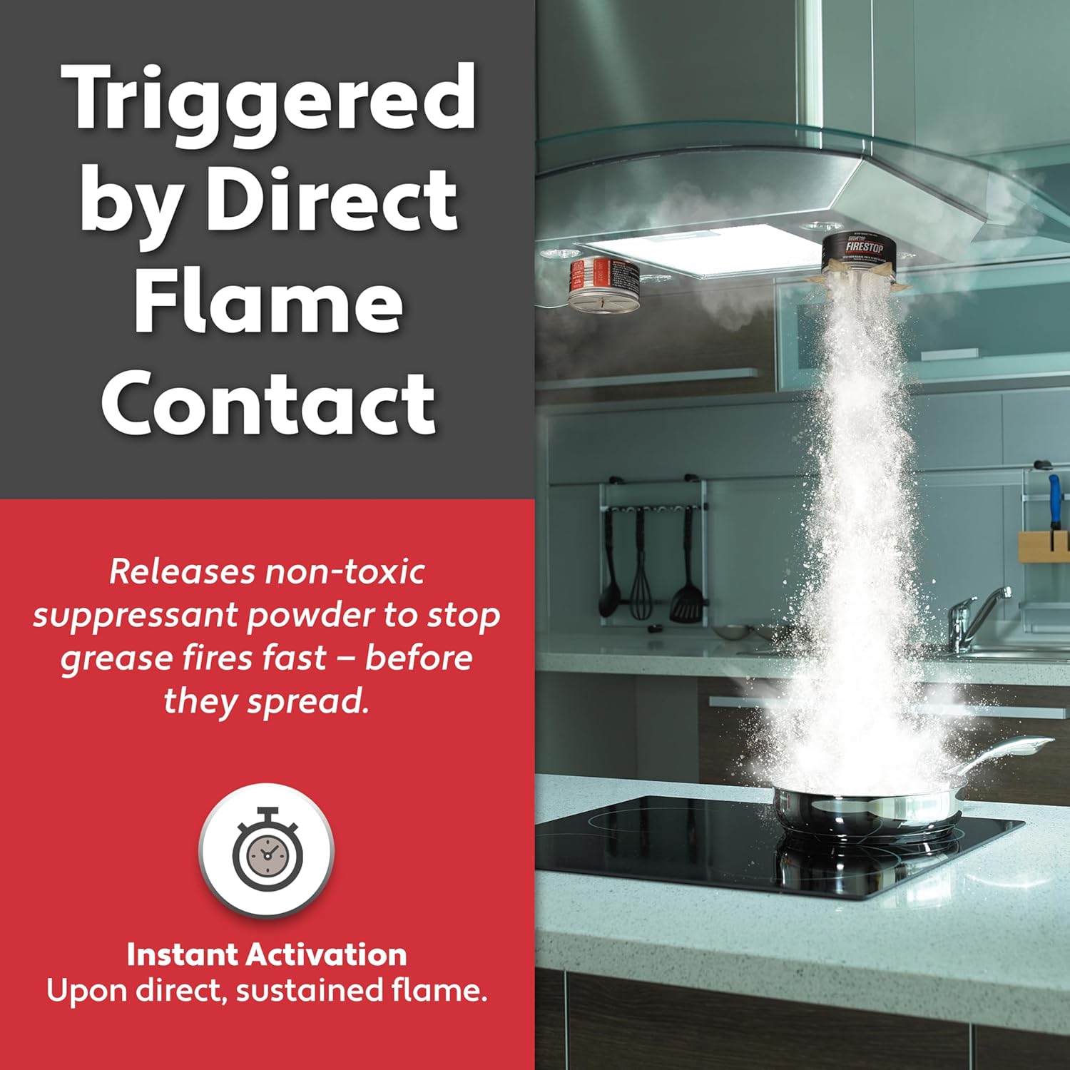 Rangehood® Fire Suppressor – Automatic StoveTop Fire Suppressor for Residential Kitchen Safety – Easy to Install, Direct Flame-Activated, Non-Toxic Fire Suppression System (1 Pair)