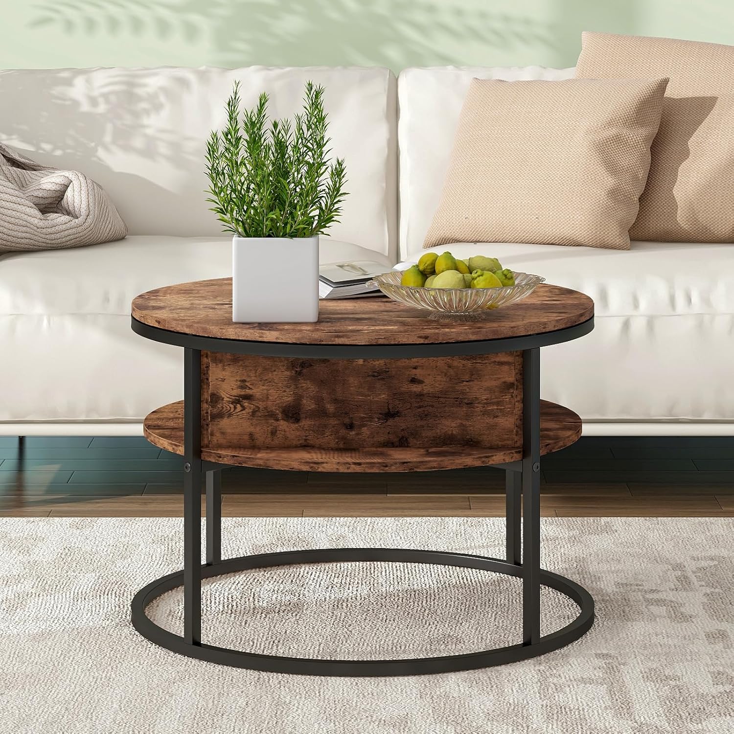 Round Lift Top Coffee Table,Coffee Tables Living Room,Black Coffee Table with Storage Hidden Compartment,Wood Farmhouse Coffee Table Decor,Center Table for Living Room,Modern Coffee Table