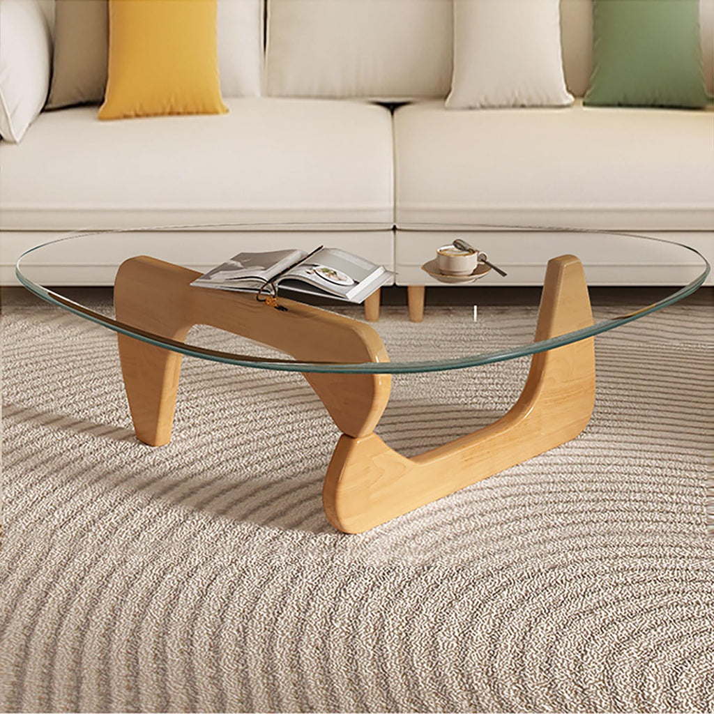 Modern Glass Coffee Table for Living Room, Small mid Century Coffee Table, Stylish Coffee Tables Suitable for Bedroom Living Room Reception Office Tables（Walnut/Transparent，Small）