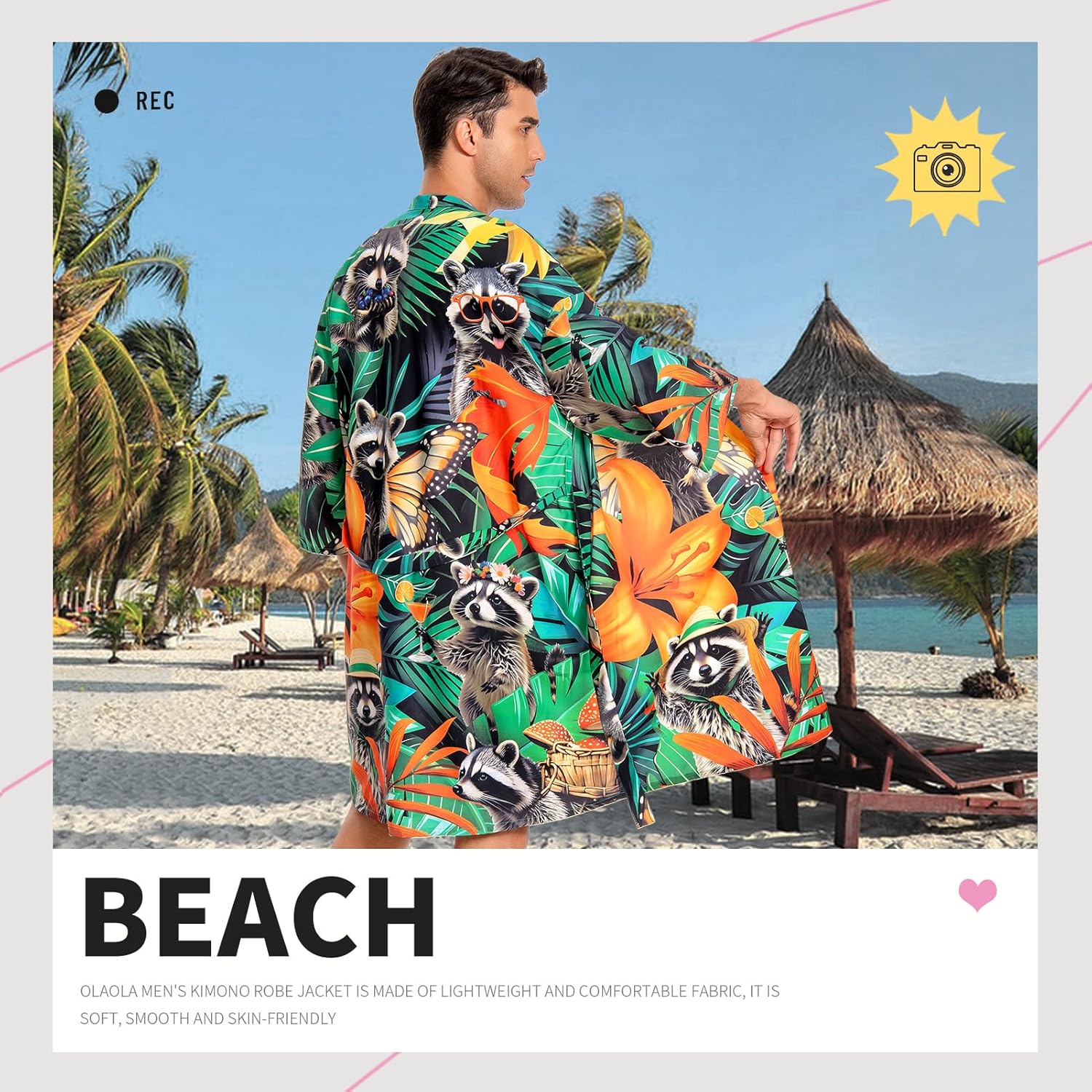 OLAOLA Men Lightweight Kimono Robe with Belt Japanese Style Robe Jacket Casual Open Front Long Cardigan Cape Coat Outwear
