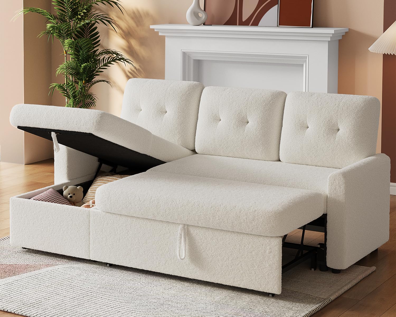 IULULU Sleeper Sofa, L Shaped Sectional Couch with Pullout Bed, Reversible Storage Chaise, 2 in 1 Pull Out Couches for Living Room, Apartment, Medium Grey