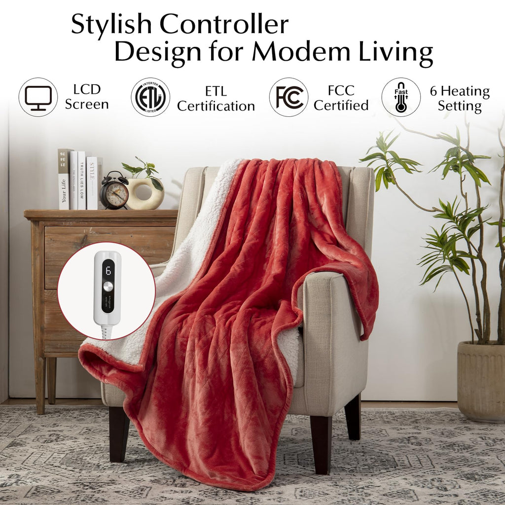 Heated Blanket Throw Size, Soft and Cozy Electric Heating Blanket for Bed, Automatic Safety System 6 Heating Levels & 4 Hours Auto-Off, 50" x 60" Dark Grey