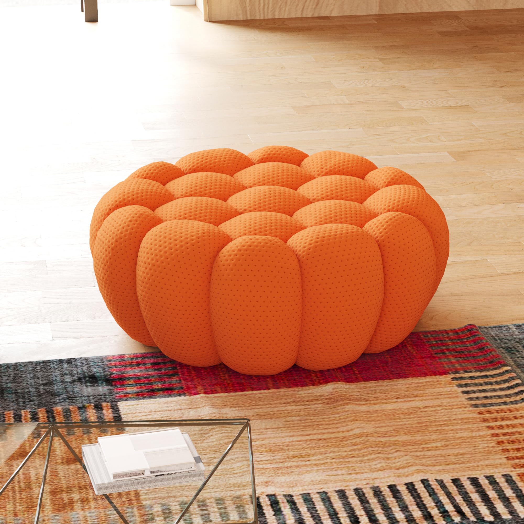 JACH Bubble Sofa Curved Couch Set, Comfy Upholstered Sofa, Mesh Fabric 3D Honeycomb Shape Modern Couches for Living Room, Apartment (Orange, 1 Seater, 2 Seater, 3 Seater, Ottoman)