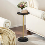 Drink Table, Carved Table Top Small Pdestal Martini SideTable for Living Room, Bedroom, Modern, Weighted Base, White and Gold