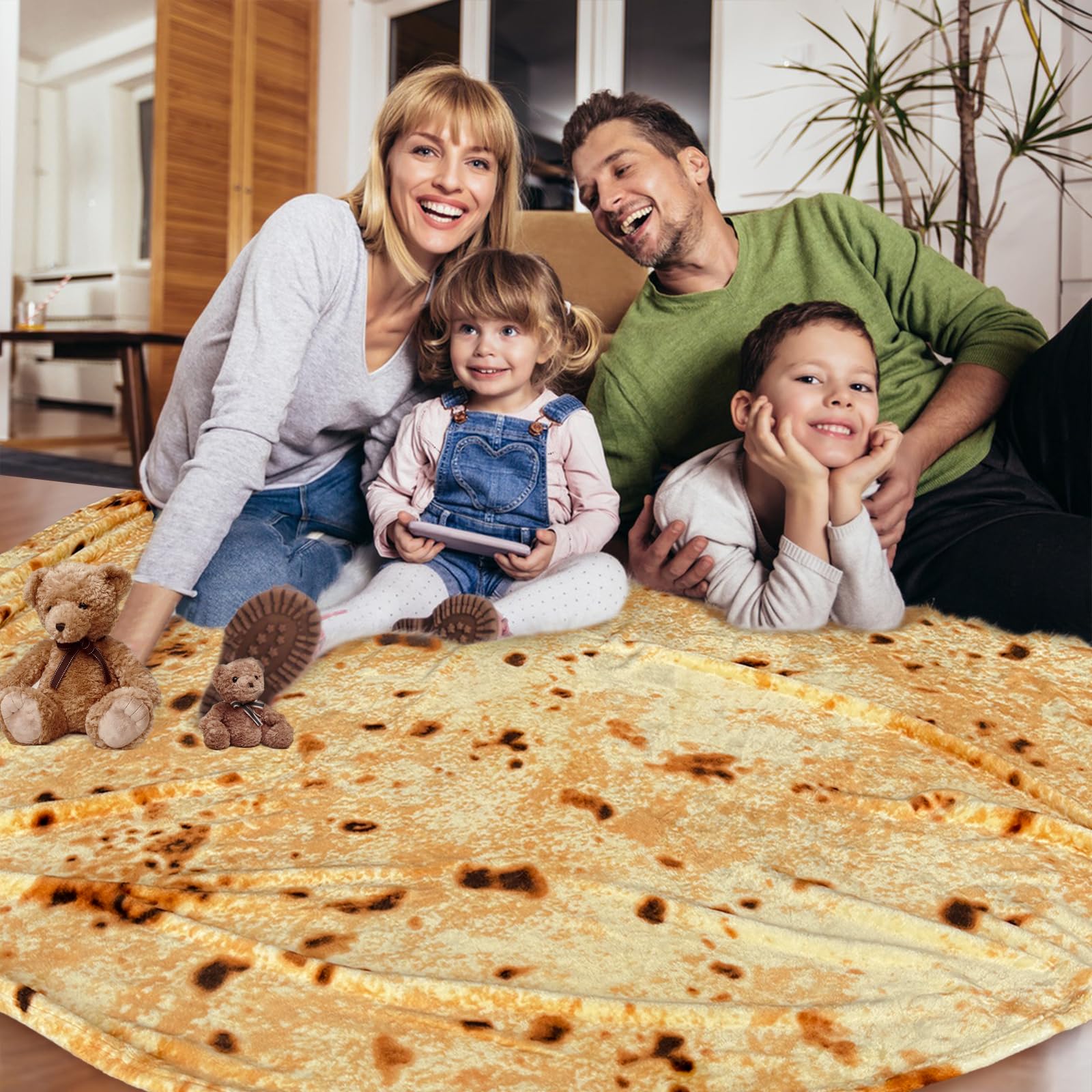 پتو پیچیده بوریتوی اکسروونت برای بزرگسالان و کودکان، پتو دو رو با وزن ۲۹۰ گرم با طرح غذای واقعی و خنده‌دار، پتو فانیل سوپر نرم با طرح تورتیلا نوآورانه، ۴۷ اینچ زرد