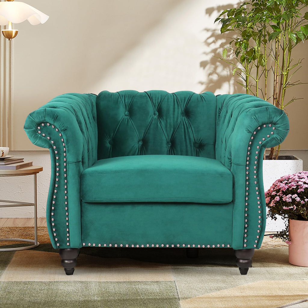 Home Sofa Living Room Furniture, 3 Seater 84" Velvet Upholstered Couch, Mid Century Modern Comfy Couch with Cushions, Classic Tufted Chesterfield Couches for Bedroom, Office, Apartment (Orange)