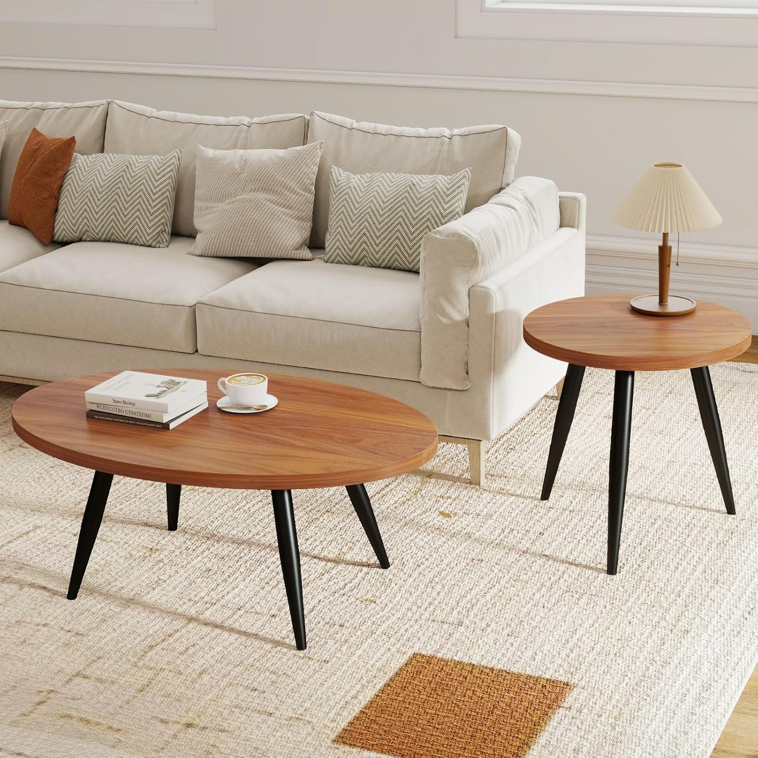 Coffee Table Set of 2, Accent Nesting Side Table, Sofa End Table for Farmhouse and Living Room (Brown)