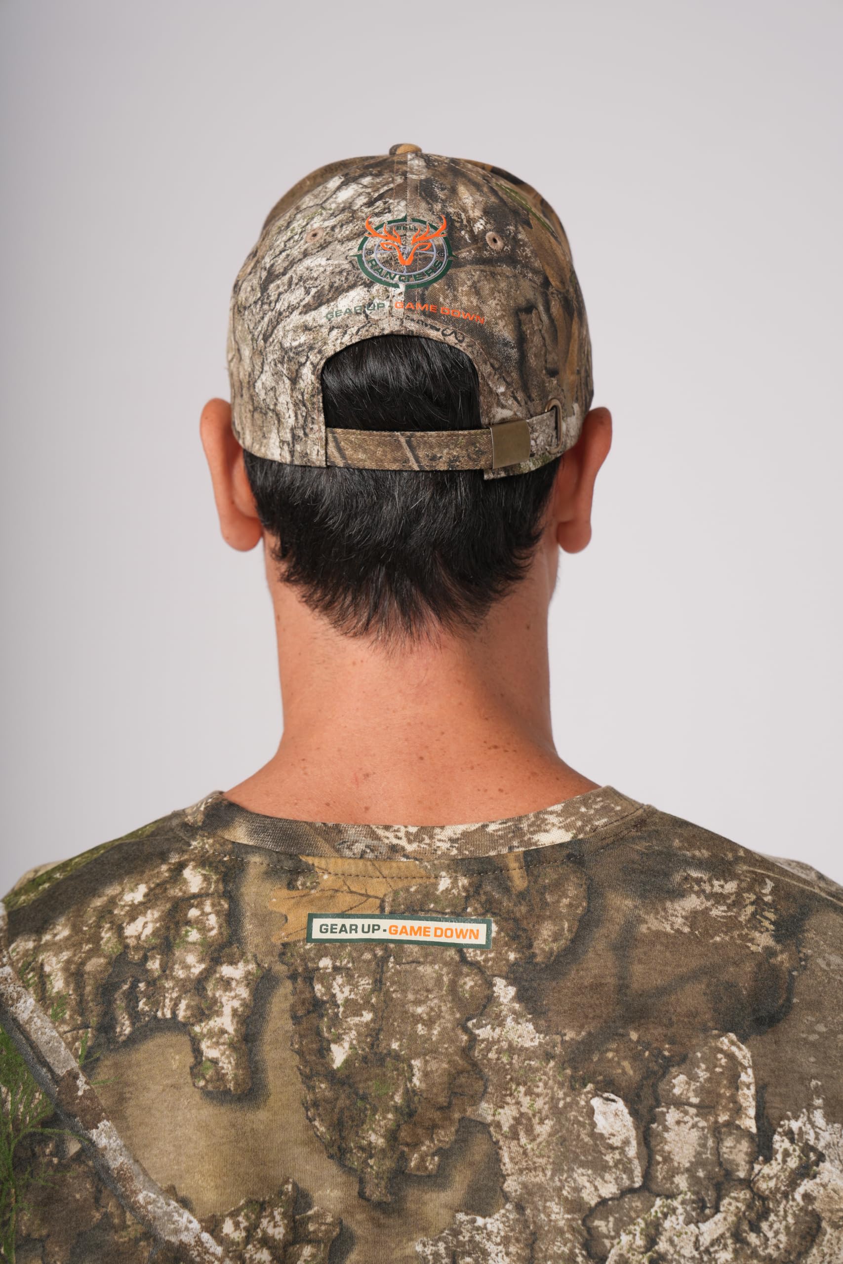 Bell Rangers Realtree APX Camo Baseball Cap Hat for Men and Women 100% Cotton Twill (Peached) (US, Alpha, One Size, Plain Cap with Green Visor)