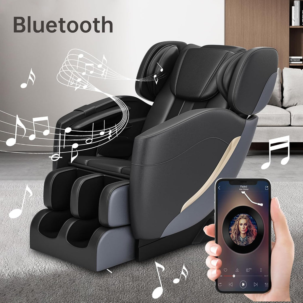 2025 Massage Chair, Full Body Zero Gravity Massage Chair with Auto Modes, 8 Fix Point Rollers, Bluetooth, Foot Massage, Heating Function, Black and Gray
