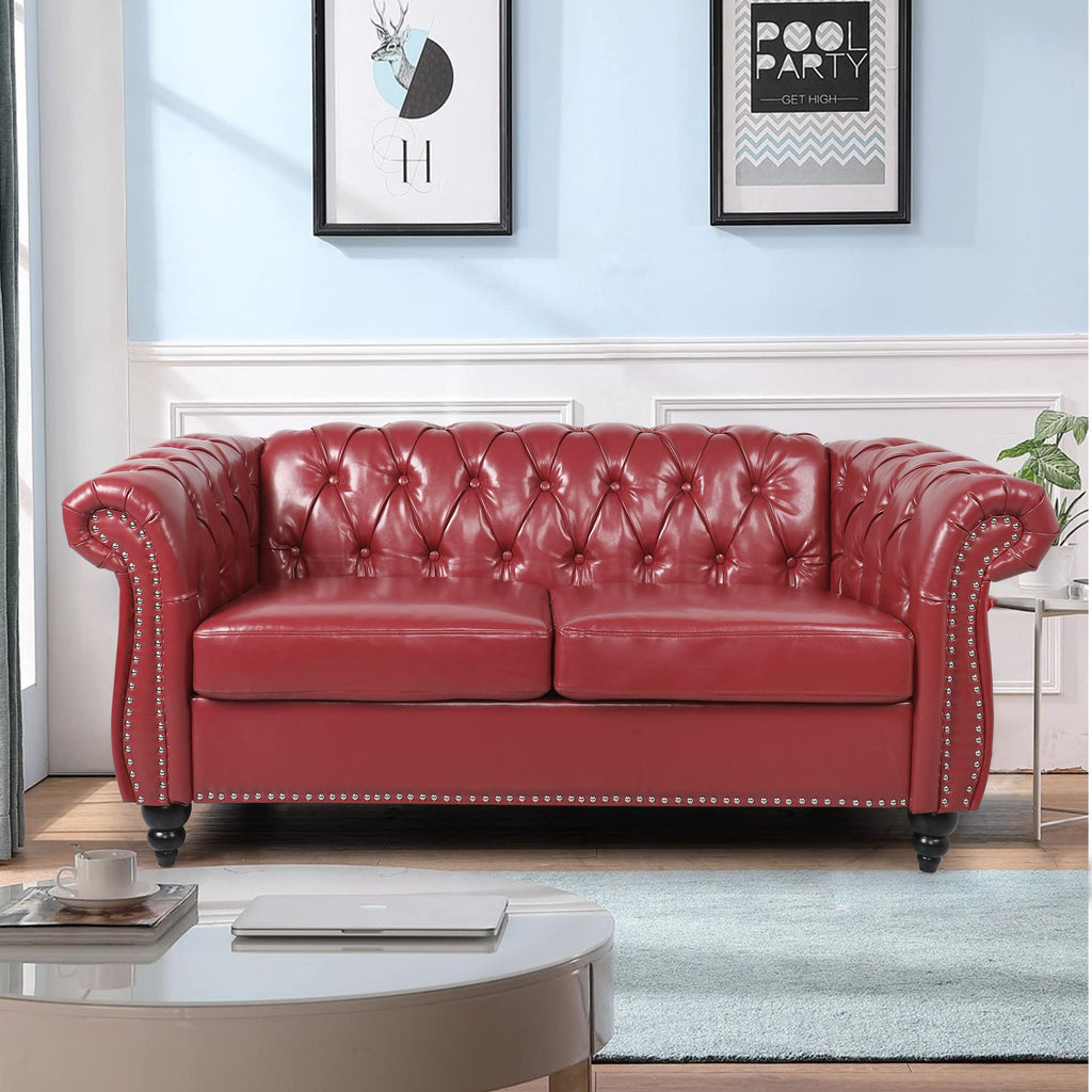 LEVNARY Chesterfield Sofa, Classic Tufted Upholstered Leather Couch, Modern 3 Seater Couch Furniture with Tufted Back for Living Room Office (Black)
