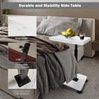 TV Tray Table,360° Swivel Height Adjustable TV Tray for Drink&Snack,Couch Tables That Slide Under,C Shaped End Table with Wheels,Small C Shaped Side Table Living Room&Bedroom-Square White
