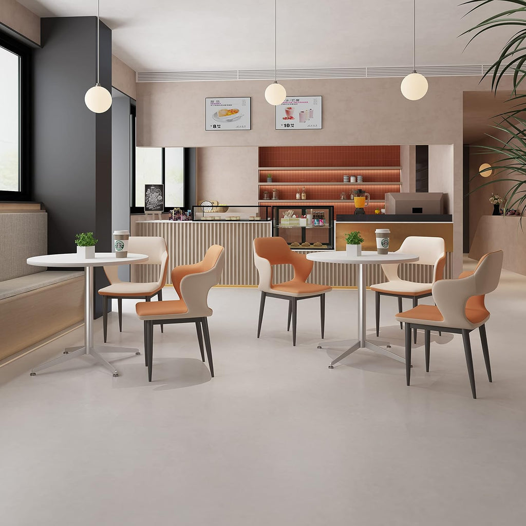 White Dining Table Round Small Office Table Conference Table Coffee Meeting Table w/Stainless Steel X-Shaped Pedestal for Office Boardroom Kitchen Living Room 31.5 inch