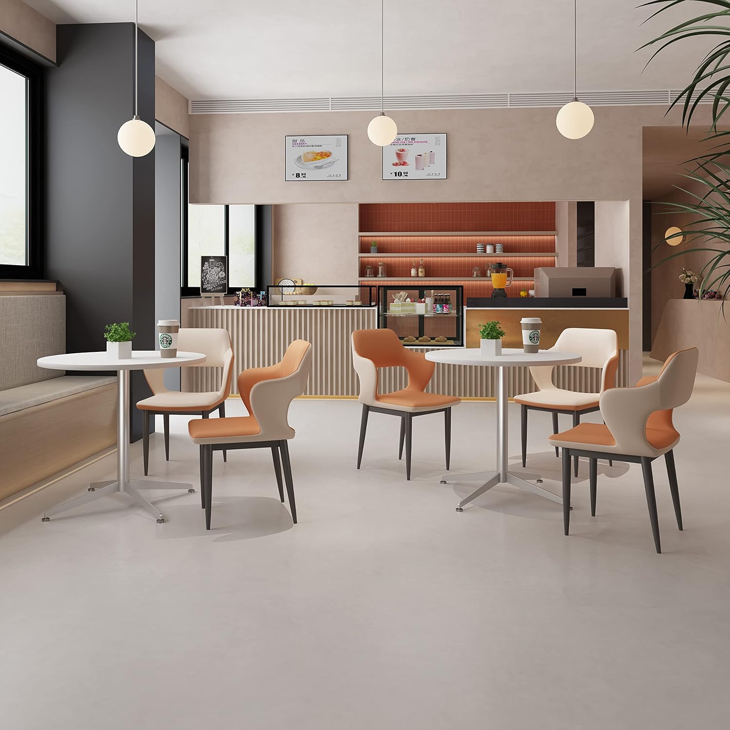 White Dining Table Round Small Office Table Conference Table Coffee Meeting Table w/Stainless Steel X-Shaped Pedestal for Office Boardroom Kitchen Living Room 31.5 inch