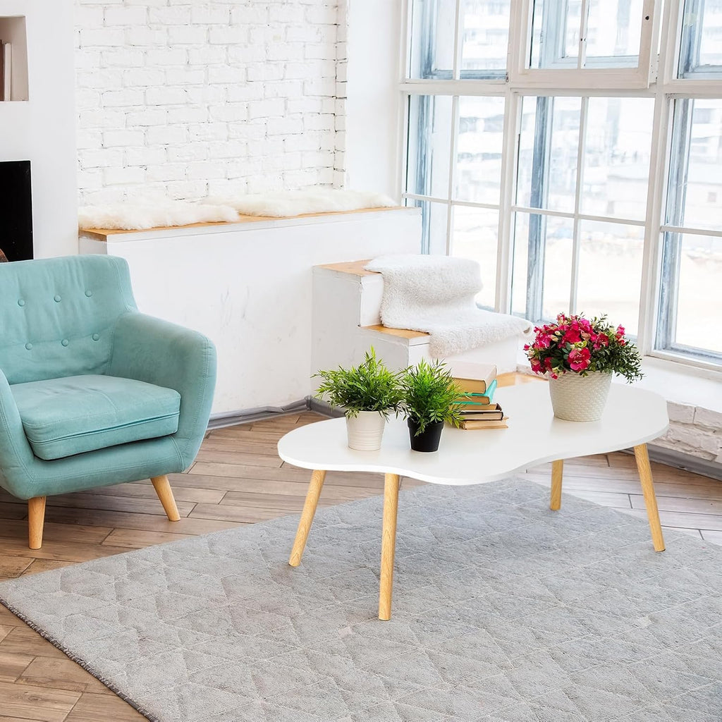 Small Coffee and Tea Tables White Low Table Irregular Clouds Coffee Tables Mid Century Modern Cloud Coffee Desk, Living Room Center Minimalist Display Low Coffee Table Cloud Shape White