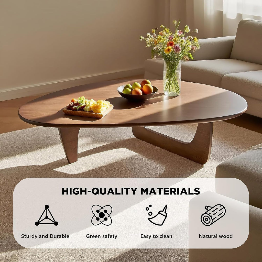 Modern Triangle Coffee Table: Unique Funky Soild Wood Coffee Tables for Living Room, Wooden Oval Mid-Century Modern Abstract Tea Tables for Patio Office Balcony Walnut 35" L x 24" W x 16" H