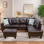 Leather Sectional Couch, Modern L Shaped Couches for Living Room, Comfy 4 Seat Modular Sectional Sofa with Ottoman Storage for Bedroom Apartment, Black