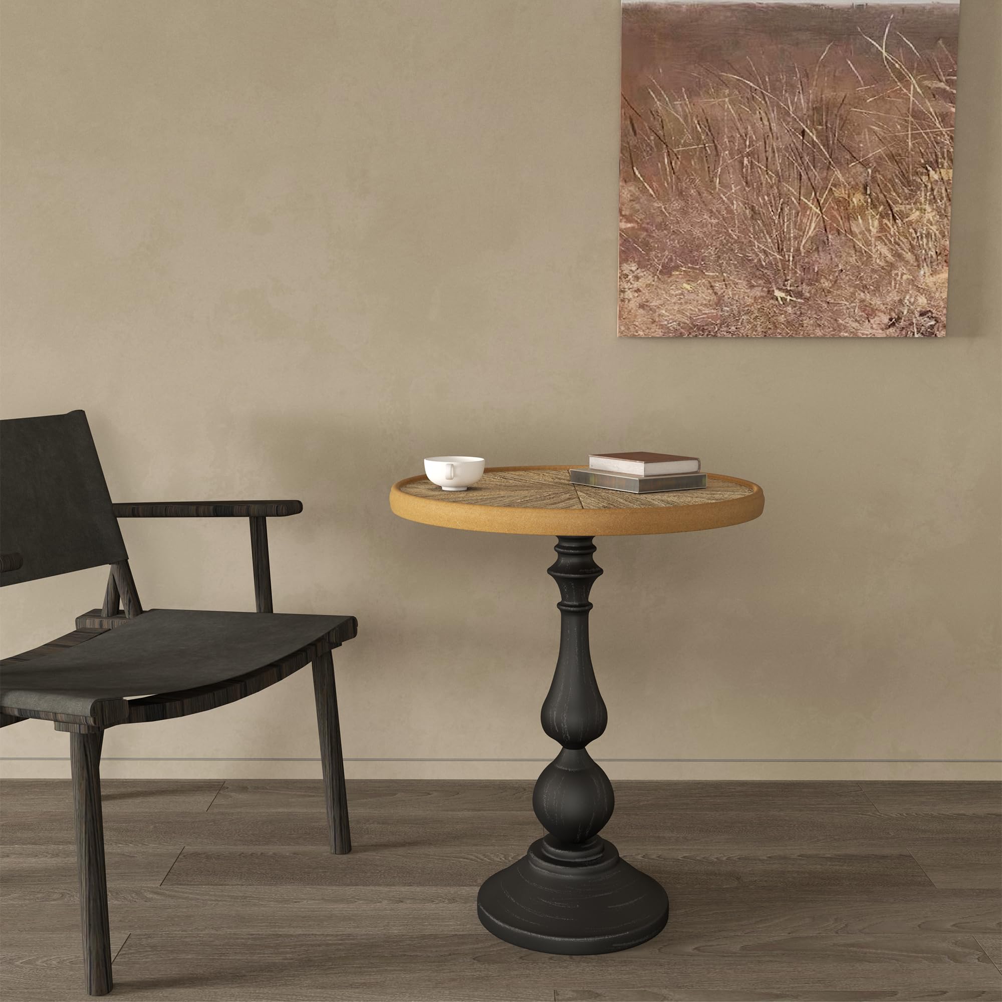 Drink Table, Pedestal Martini Table Modern Round Round End Side Pedestal with Weighted Base for Small Spaces Drinking Coffee, Sofa, Living Room, Bedroom and Office