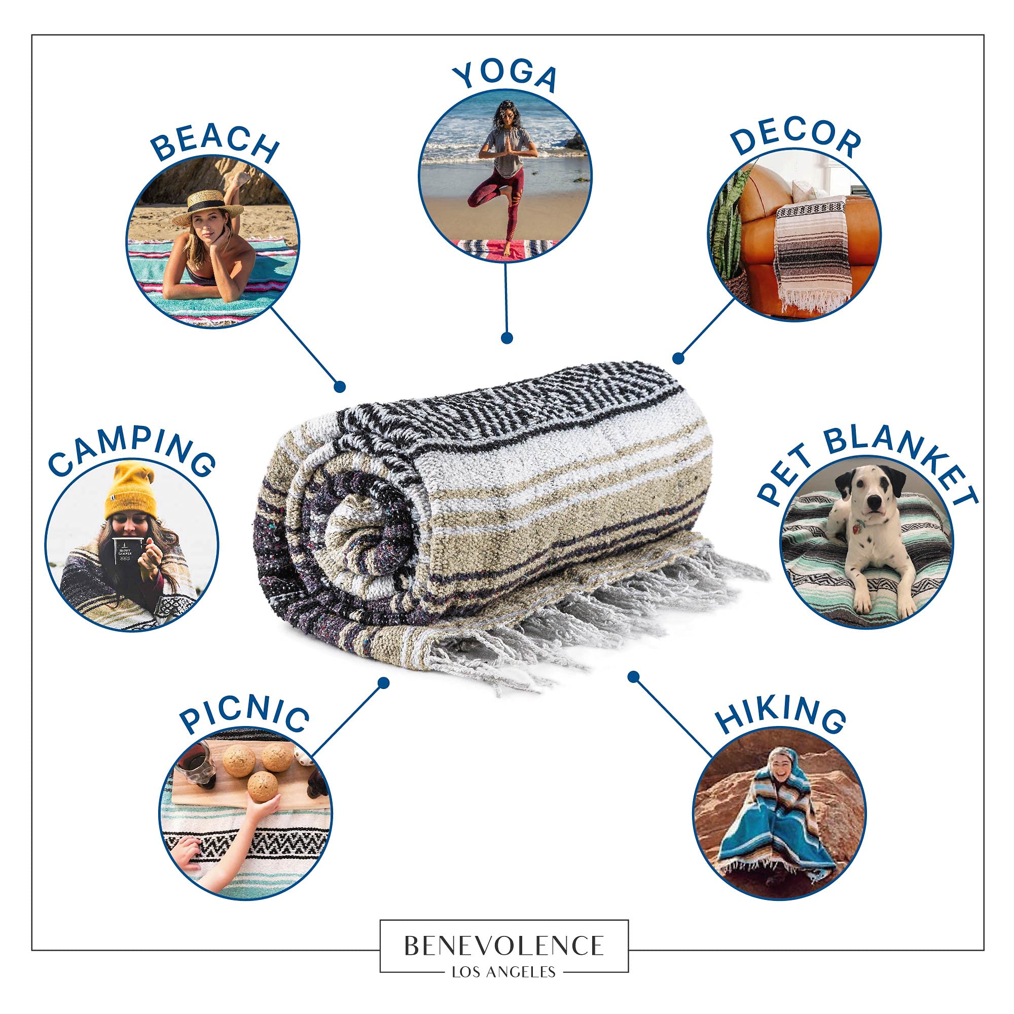 Wohltätigkeit LA Authentische handgewebte mexikanische Decke | Yoga-Decken, Outdoor, Picknick, Strand, Camping | Reitsattel | Serape 50x70 Zoll - Sand, Packung mit 1