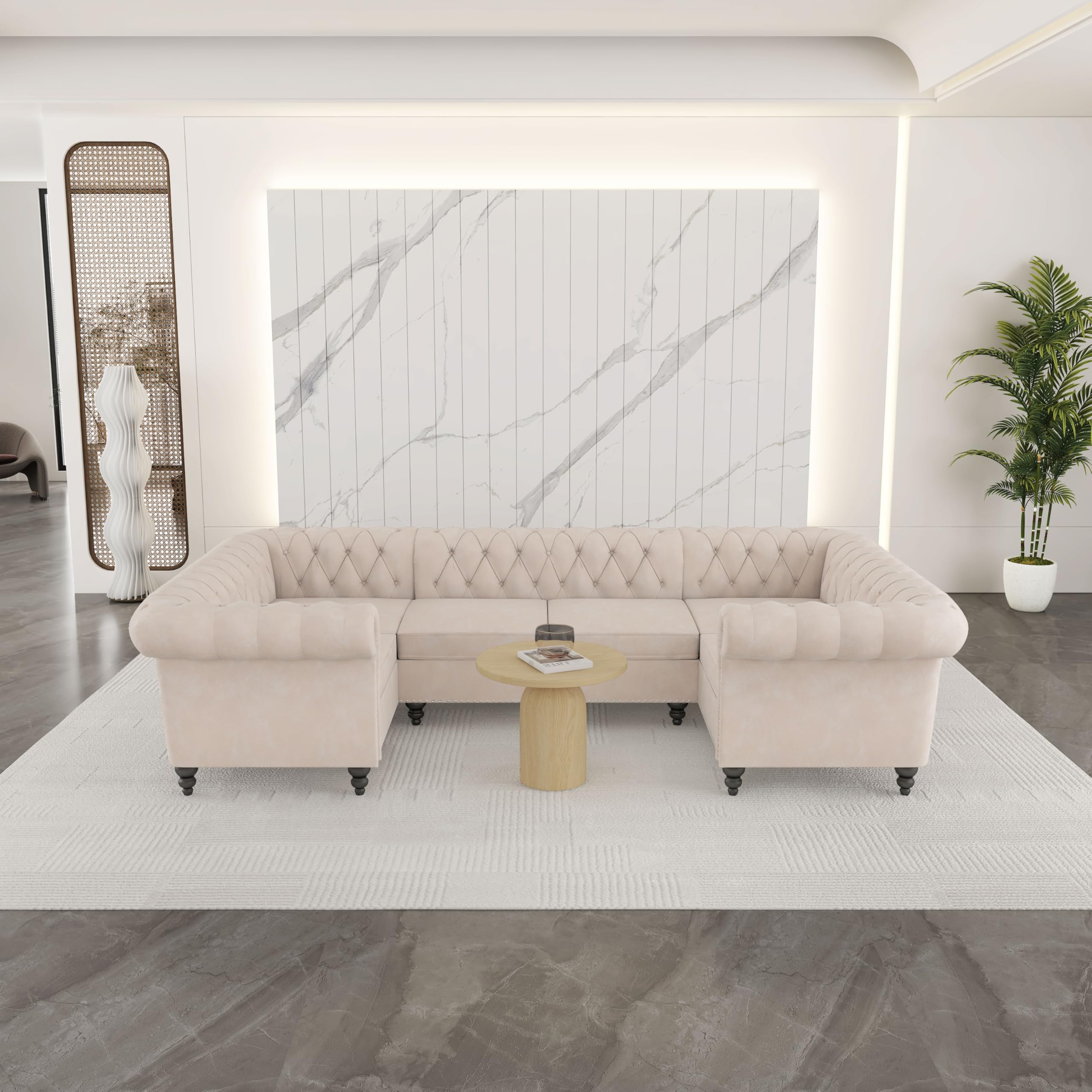 AVZEAR 3 Pieces Sectional U-Shaped Sofa, Leather Modular Sectional Couches Chesterfield Sofa Set, Modern Living Room Furniture Sets Upholstered Couch Set for Living Room, Office and Apartment, Black