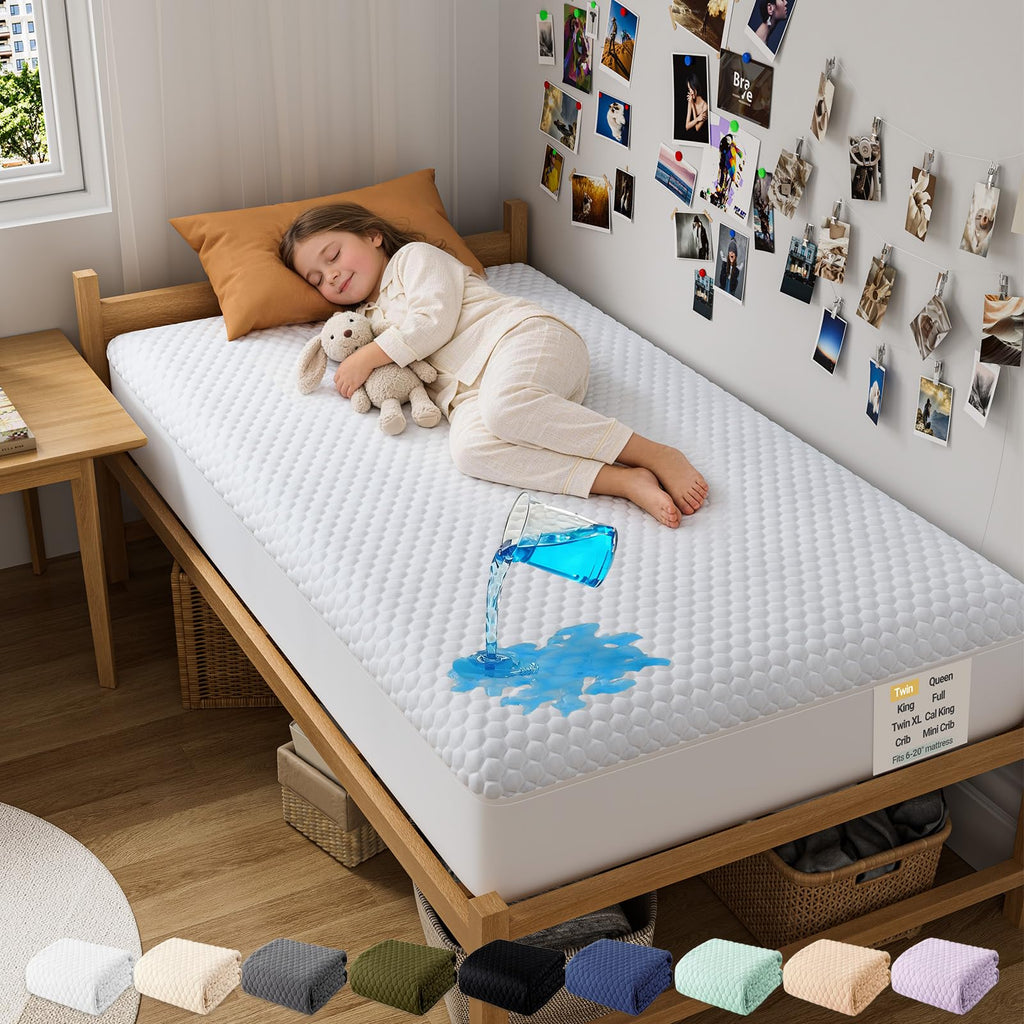 OhGeni 100% Waterproof Queen Size Mattress Protector,Soft Mattress Pad, Cooling Breathable Fitted Sheets,Washable Bed Cover,Non-Slip Deep Pocket,Noiseless for Bedroom