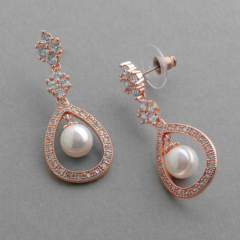 Mariell Pearl Bridal Wedding Earrings for Bride, Pearl Jewelry for Bridesmaid, Prom, Mother of the Bride