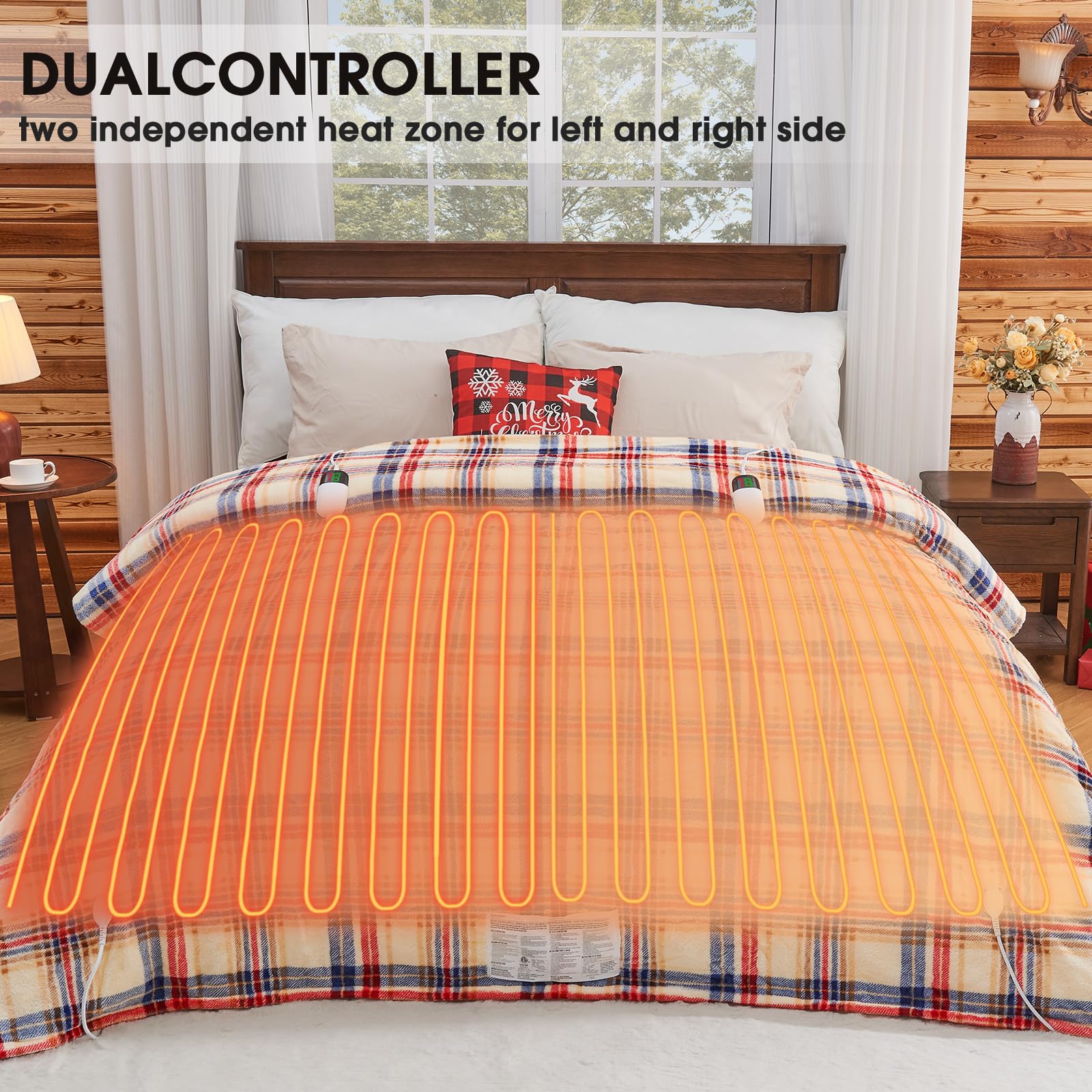 Elektrisch verwarmd deken, 50X60, verwarmingsdeken met 10 verwarmingsniveaus/8 uur automatische uitschakeling, marineblauw geruit Sherpa-dekenverwarmer voor volwassenen, wasbaar deken cadeau voor bank bed kantoor, ETL