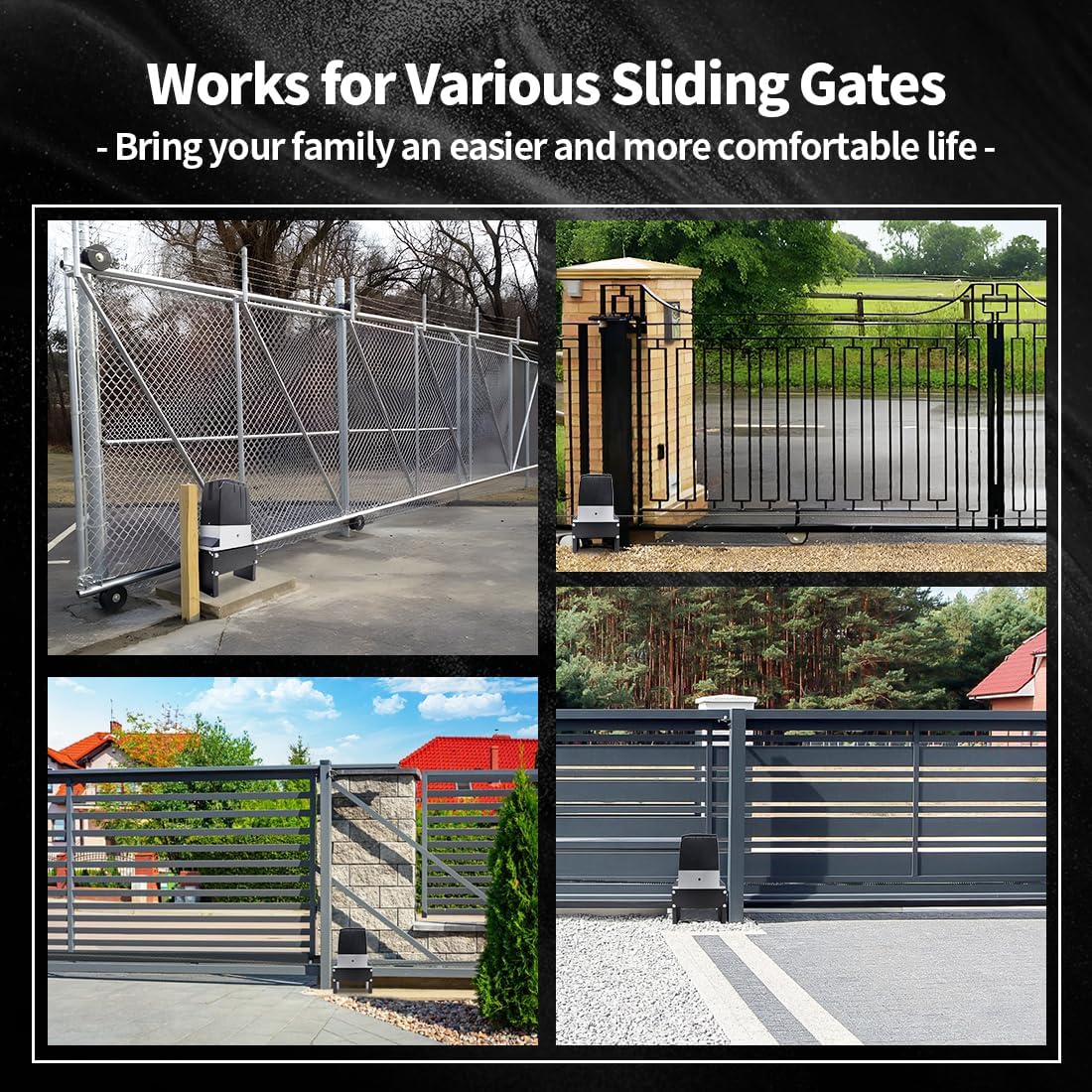 TOPENS DKC2000S Solar Sliding Gate Opener Chain Drive Automatic Gate Motor for Heavy Driveway Slide Gates Up to 4400 Pounds, Electric Gate Operator Battery Powered with Solar Panel Remote Control Kit