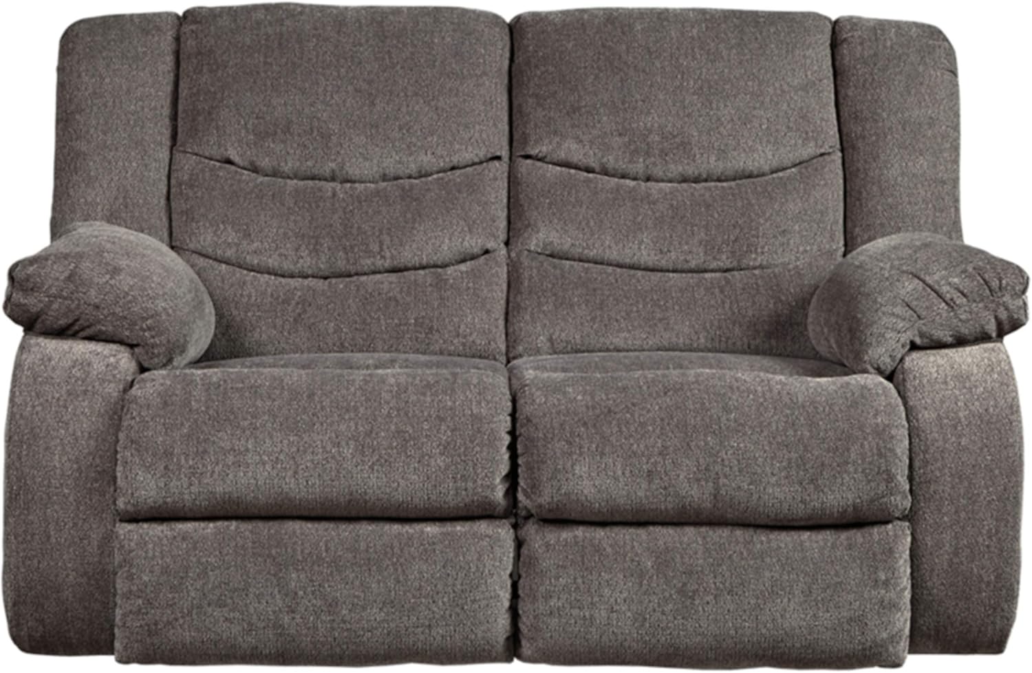 Signature Design by Ashley Tulen Modern Manual Pull Tab Reclining Loveseat, Dark Gray