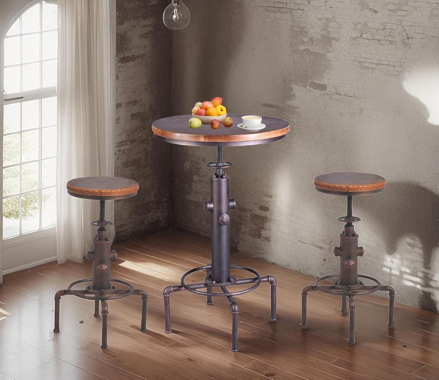 Topower Industrial Bar Table 31.5-41.3" Adjustable Pub Table Kitchen Dining Coffee Bistro Table (Bronze)