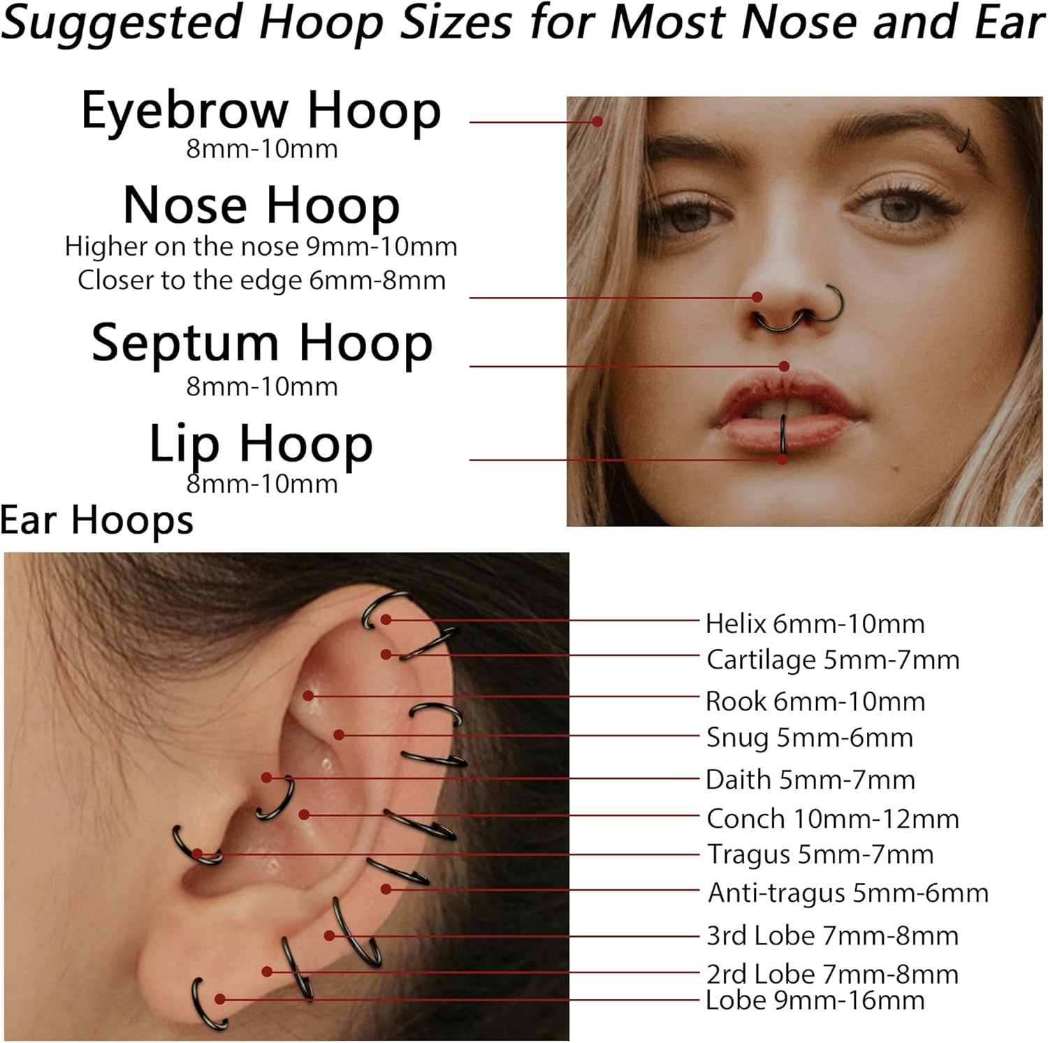LOYALLOOK 18/24Pcs Hypoallergenic Nose Rings Hoops 316L Surgical Stainless Steel Lightweight Small Piercing Jewelry for Women Men Cartilage Tragus Helix